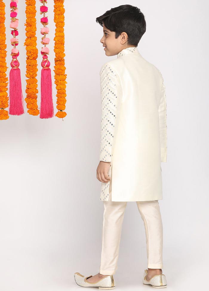 2 Pc Cream Silk Sherwani Set - Indian Silk House Agencies