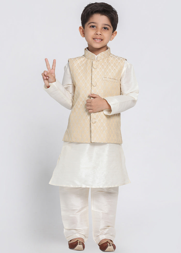 Beige Silk Kurta Pajama Set With Jacket - Indian Silk House Agencies