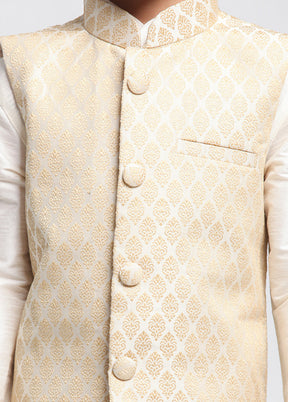 Beige Silk Kurta Pajama Set With Jacket - Indian Silk House Agencies