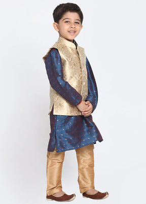 Gold Silk Kurta Pajama Set With Jacket - Indian Silk House Agencies