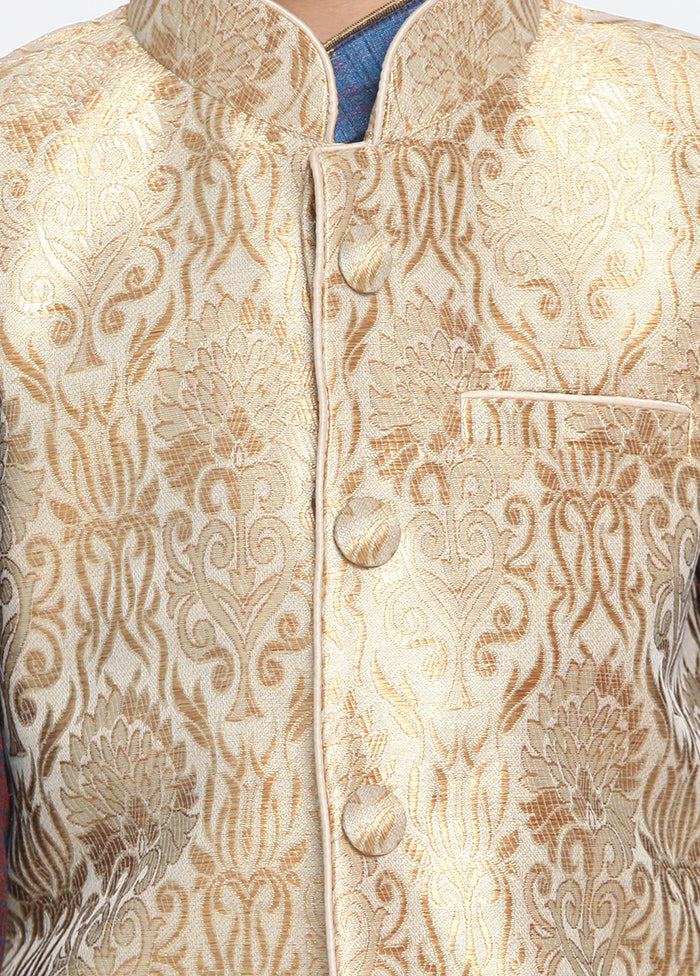 Gold Silk Kurta Pajama Set With Jacket - Indian Silk House Agencies