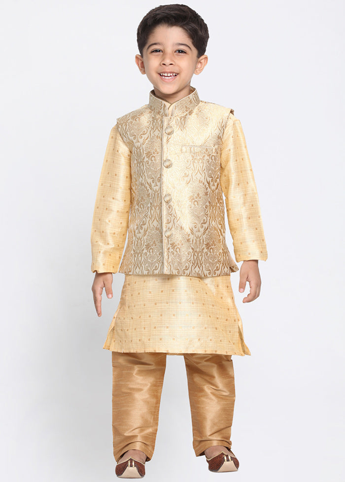 Gold Silk Kurta Pajama Set With Jacket - Indian Silk House Agencies