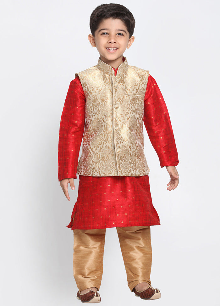 Gold Silk Kurta Pajama Set With Jacket - Indian Silk House Agencies