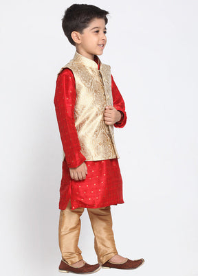 Gold Silk Kurta Pajama Set With Jacket - Indian Silk House Agencies