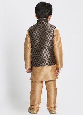 Gold Silk Kurta Pajama Set With Jacket - Indian Silk House Agencies