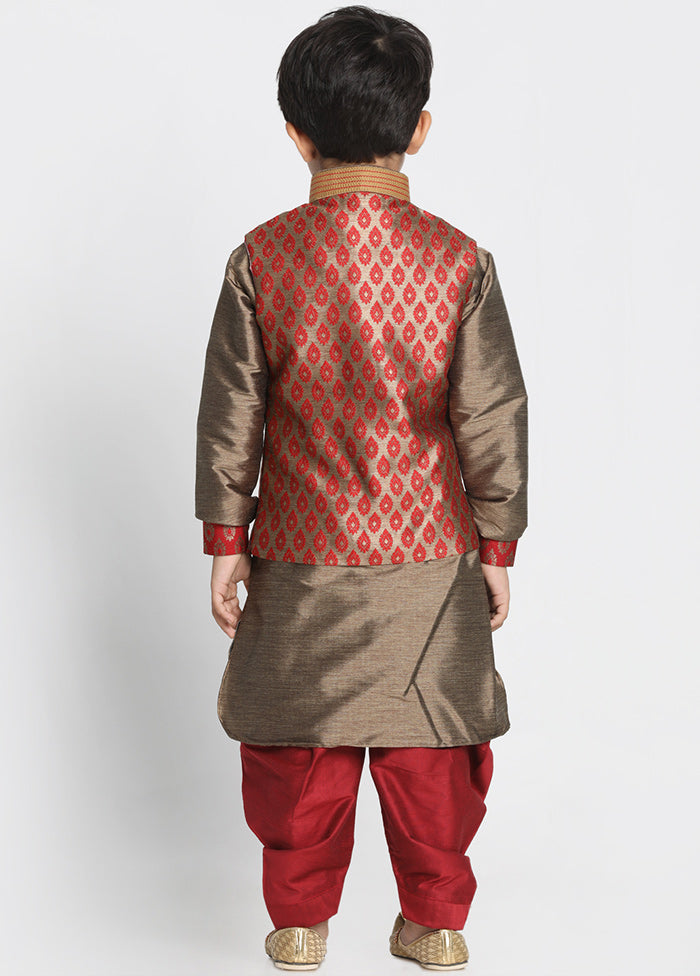 Gold Silk Kurta Pajama Set With Jacket - Indian Silk House Agencies