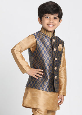 Dark Blue Silk Ethnic Jacket - Indian Silk House Agencies