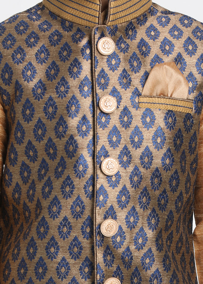 Gold Silk Kurta Pajama Set With Jacket - Indian Silk House Agencies