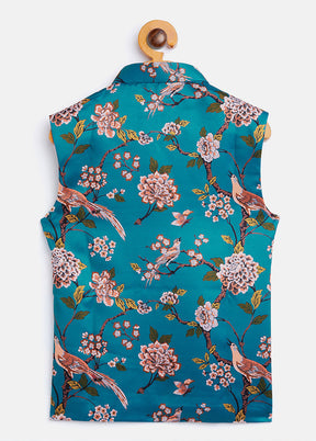 Turquoise Cotton Ethnic Jacket - Indian Silk House Agencies