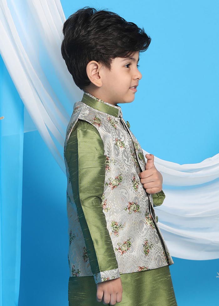 Green Silk Nehru Jacket - Indian Silk House Agencies