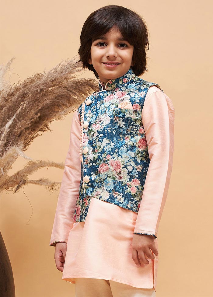 Blue Silk Nehru Jacket - Indian Silk House Agencies