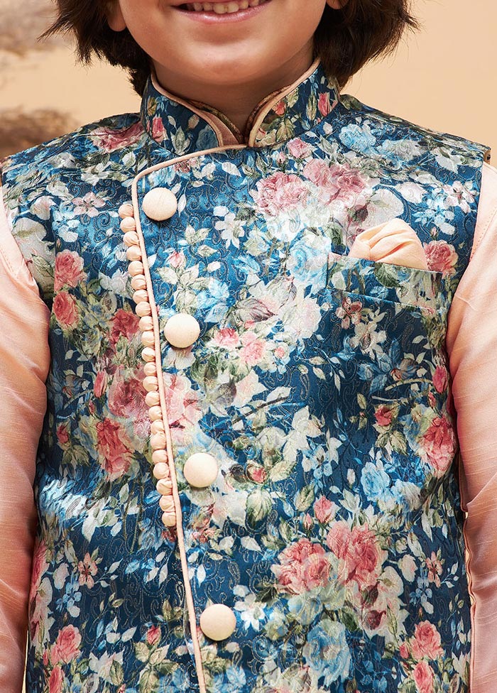 Blue Silk Nehru Jacket - Indian Silk House Agencies