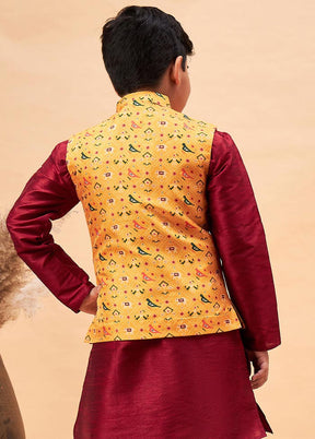 Yellow Silk Nehru Jacket - Indian Silk House Agencies