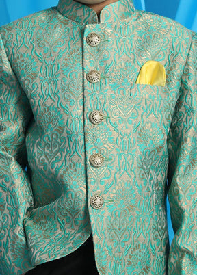 2 Pc Green Silk Jodhpuri Kurta Pant Set - Indian Silk House Agencies