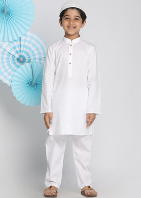 2 Pc White Cotton Kurta Pajama Set - Indian Silk House Agencies