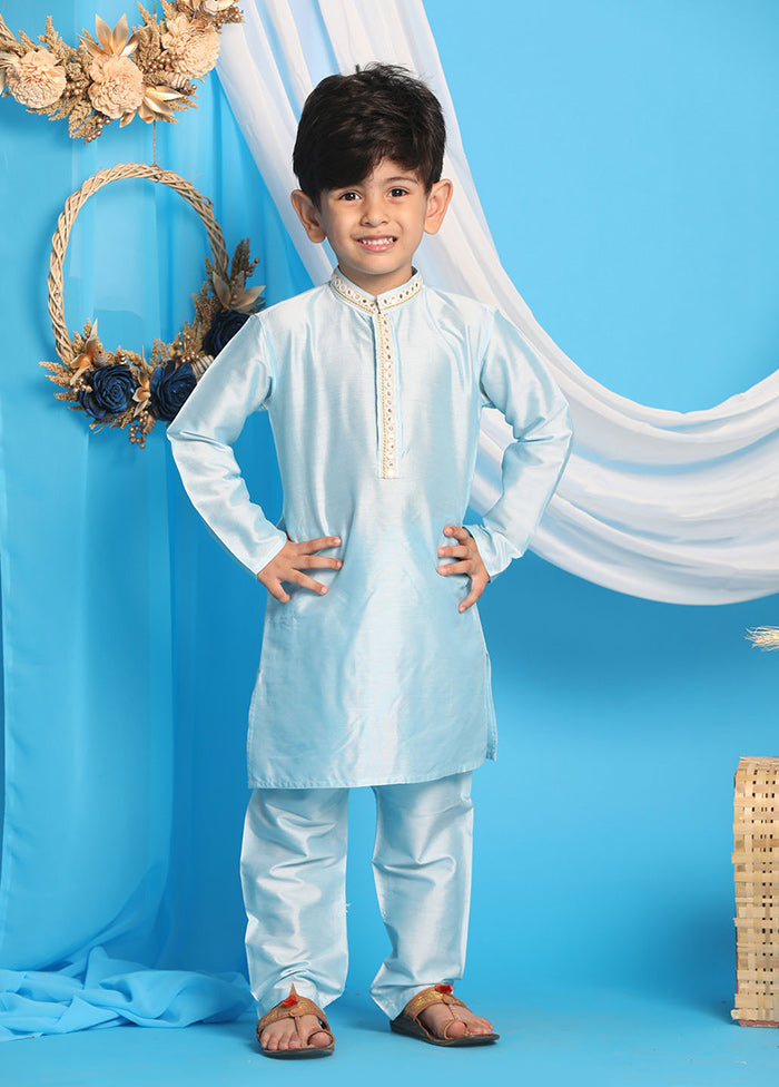 Powder Blue Festive Silk Kurta Pajama Set - Indian Silk House Agencies