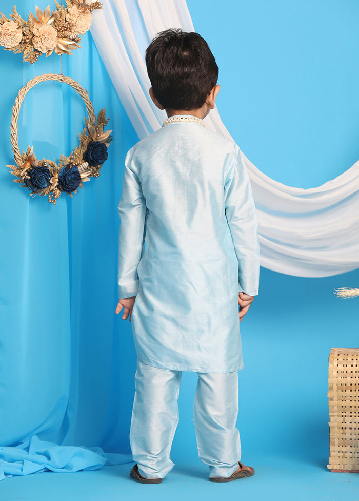 Powder Blue Festive Silk Kurta Pajama Set - Indian Silk House Agencies