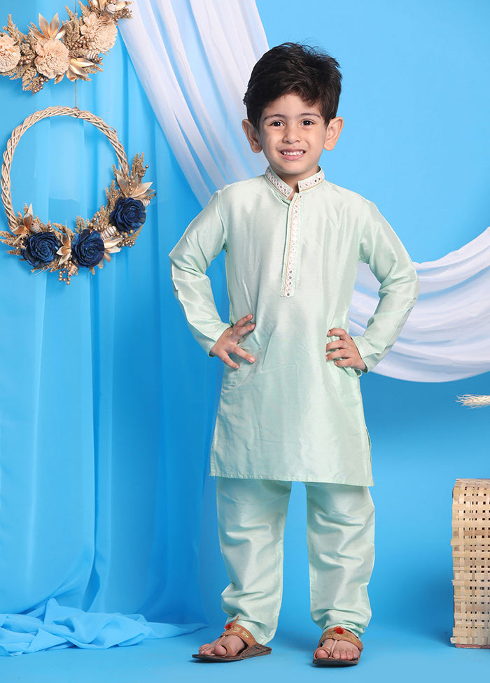 Aqua Green Festive Silk Kurta Pajama Set - Indian Silk House Agencies