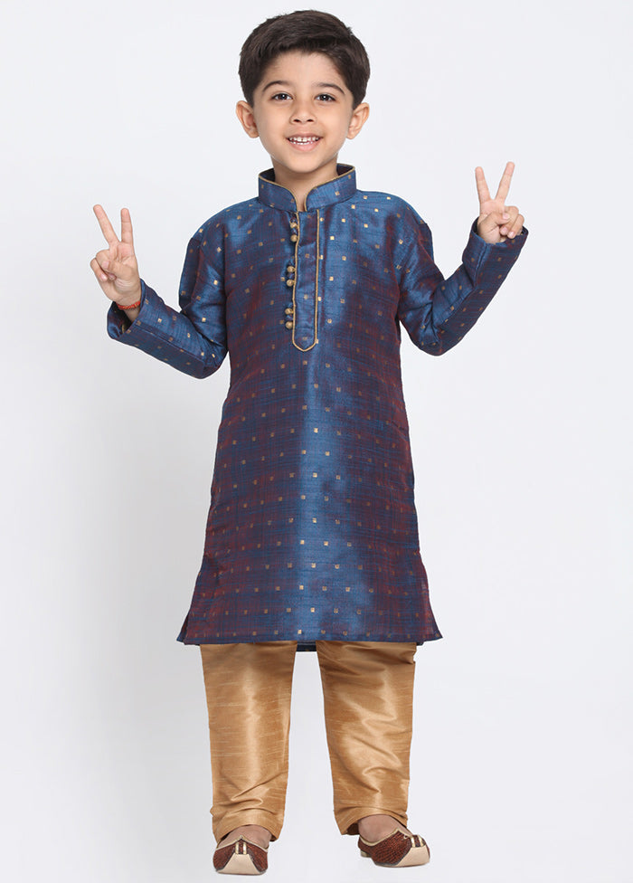 Dark Blue Festive Silk Kurta Pajama Set - Indian Silk House Agencies