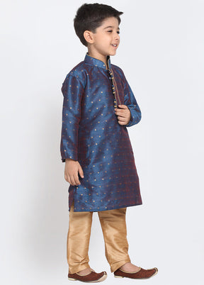 Dark Blue Festive Silk Kurta Pajama Set - Indian Silk House Agencies