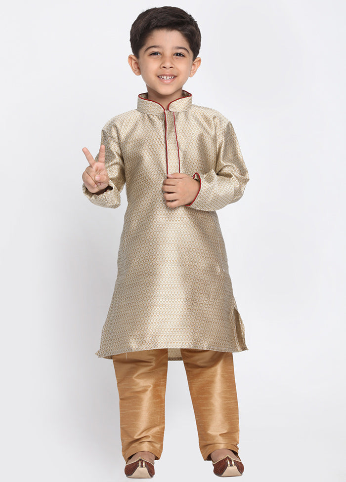 Beige Festive Silk Kurta Pajama Set - Indian Silk House Agencies