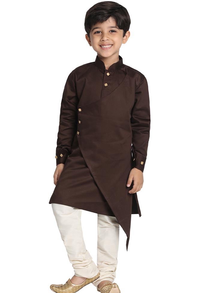 2 Pc Brown Cotton Kurta Pajama Set - Indian Silk House Agencies