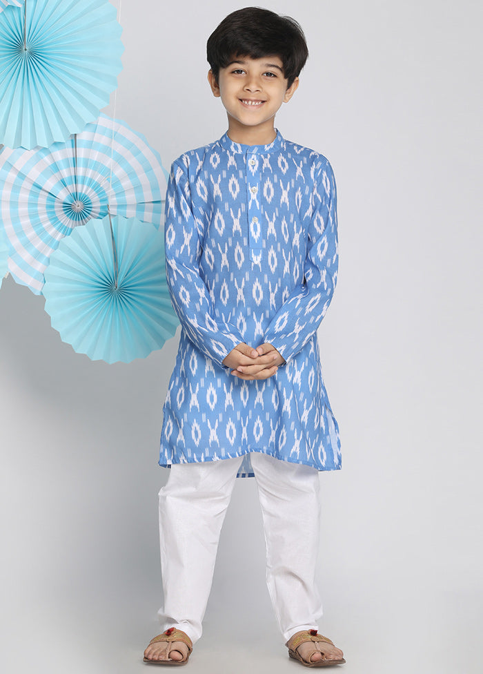 Blue Festive Cotton Kurta Pajama Set - Indian Silk House Agencies