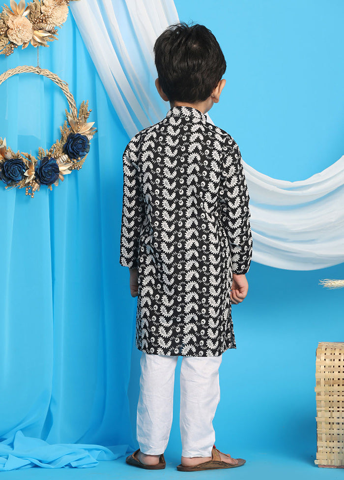 Black Festive Cotton Kurta Pajama Set - Indian Silk House Agencies