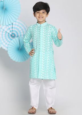 Green Festive Cotton Kurta Pajama Set - Indian Silk House Agencies