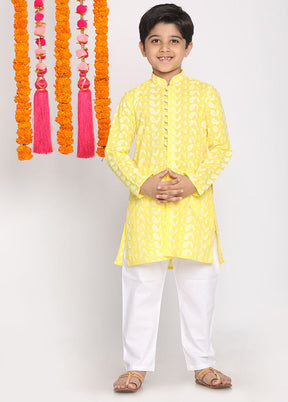 Yellow Festive Cotton Kurta Pajama Set - Indian Silk House Agencies