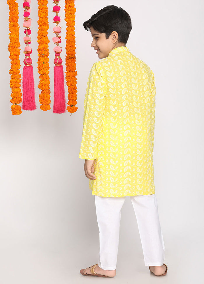 Yellow Festive Cotton Kurta Pajama Set - Indian Silk House Agencies