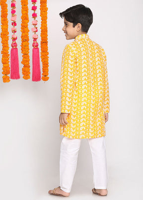 Yellow Festive Cotton Kurta Pajama Set - Indian Silk House Agencies