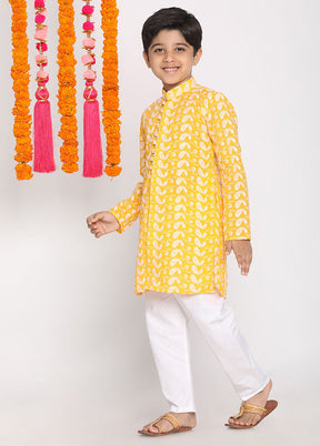 Yellow Festive Cotton Kurta Pajama Set - Indian Silk House Agencies