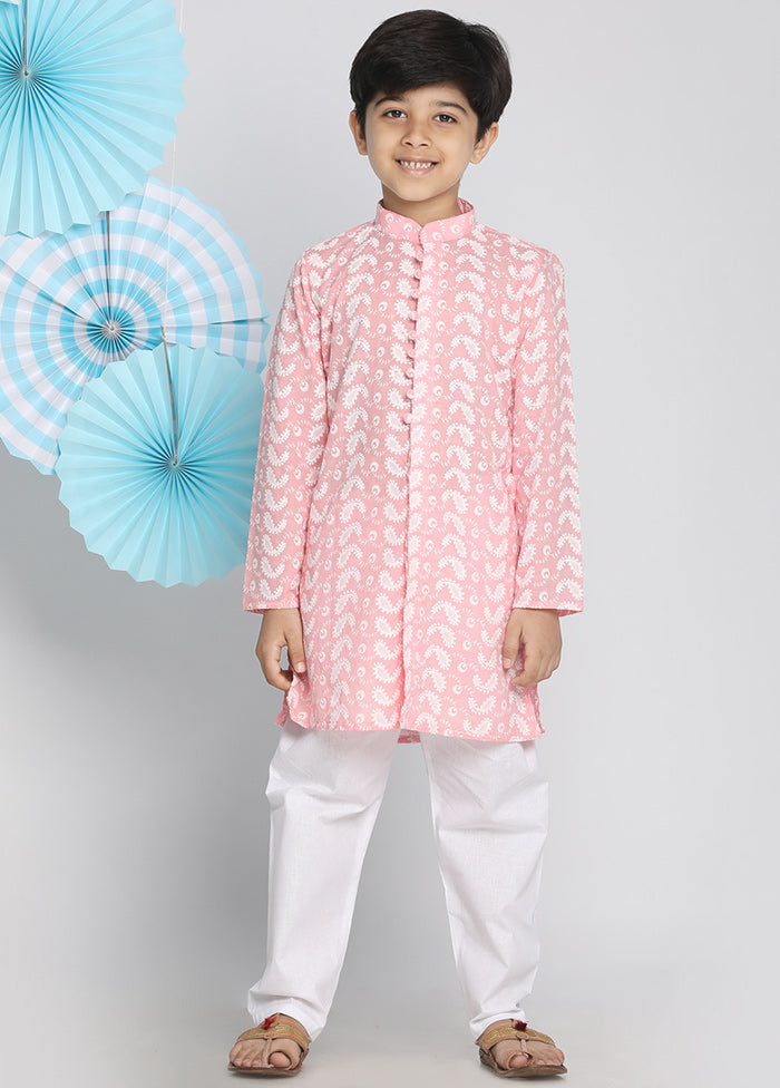 Pink Festive Cotton Kurta Pajama Set - Indian Silk House Agencies