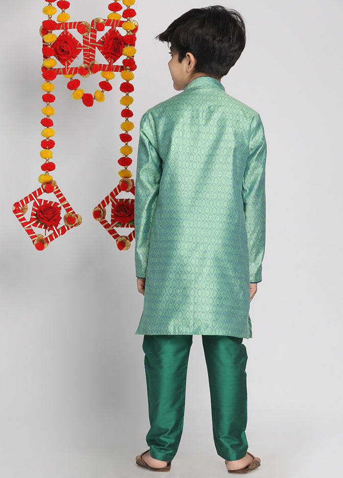 Green Festive Silk Kurta Pajama Set - Indian Silk House Agencies