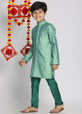 Green Festive Silk Kurta Pajama Set - Indian Silk House Agencies