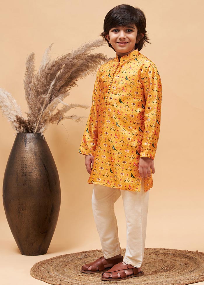 2 Pc Yellow Silk Kurta Pajama Set - Indian Silk House Agencies