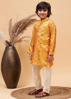 2 Pc Yellow Silk Kurta Pajama Set - Indian Silk House Agencies