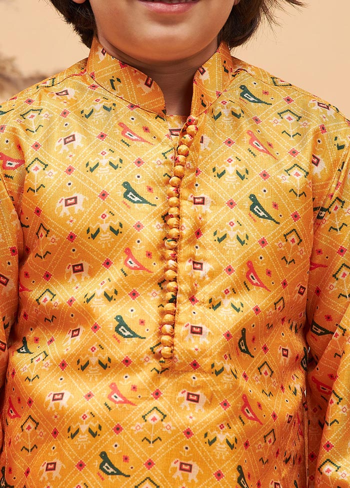 2 Pc Yellow Silk Kurta Pajama Set - Indian Silk House Agencies