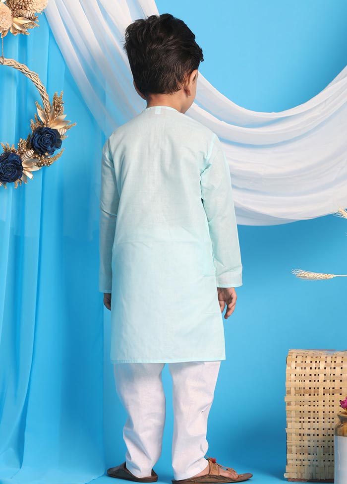 2 Pc Aqua Cotton Kurta Pajama Set - Indian Silk House Agencies