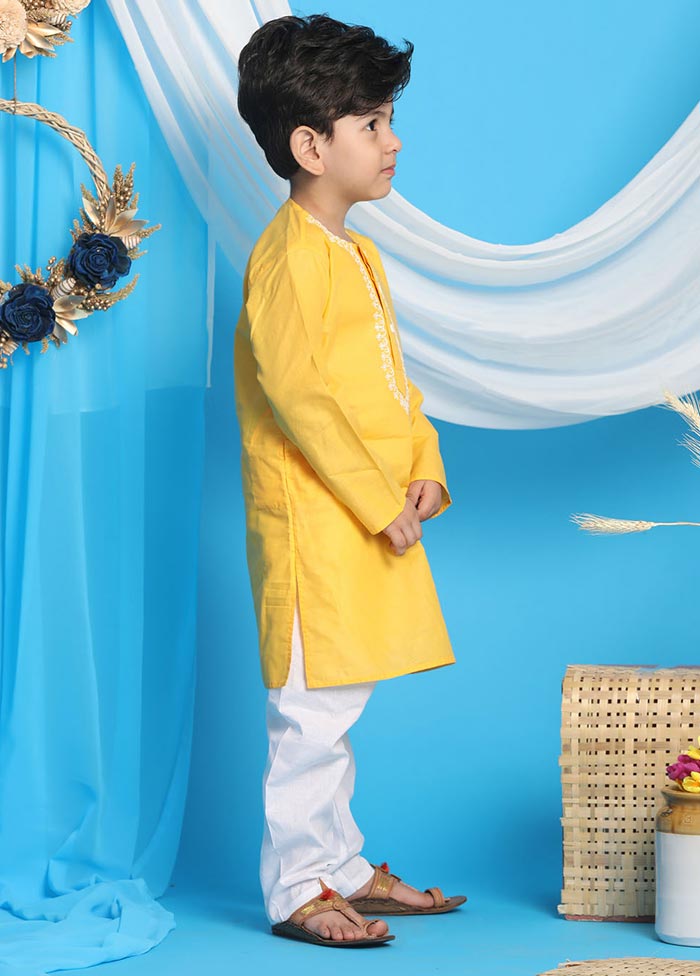 2 Pc Yellow Cotton Kurta Pajama Set - Indian Silk House Agencies