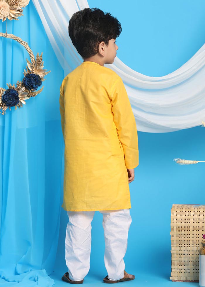 2 Pc Yellow Cotton Kurta Pajama Set - Indian Silk House Agencies