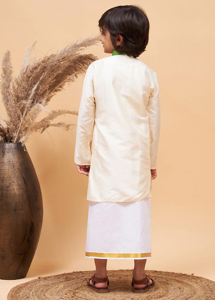 2 Pc Cream Viscose Kurta Mundu Set - Indian Silk House Agencies