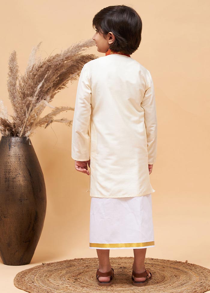 2 Pc Cream Viscose Kurta Mundu Set - Indian Silk House Agencies