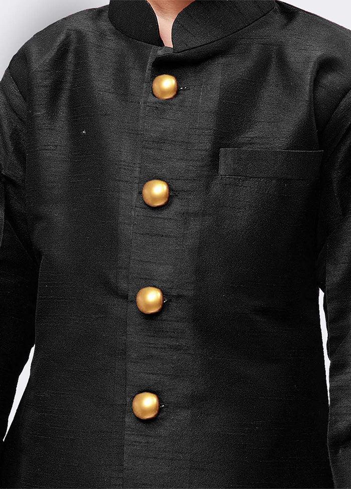 Black Festive Silk Kurta Pajama Set - Indian Silk House Agencies