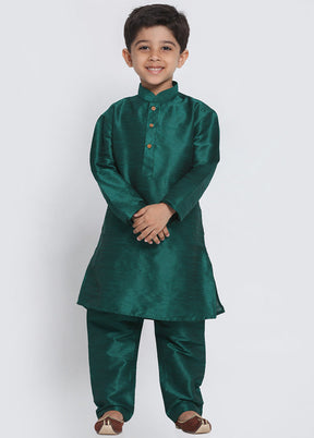 Green Festive Silk Kurta Pajama Set - Indian Silk House Agencies