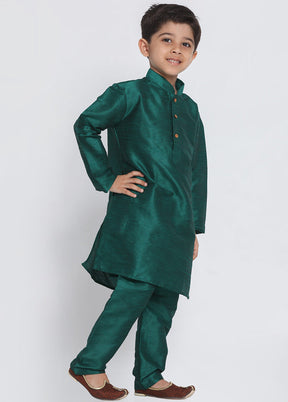 Green Festive Silk Kurta Pajama Set - Indian Silk House Agencies