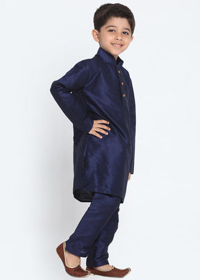 Dark Blue Festive Silk Kurta Pajama Set - Indian Silk House Agencies