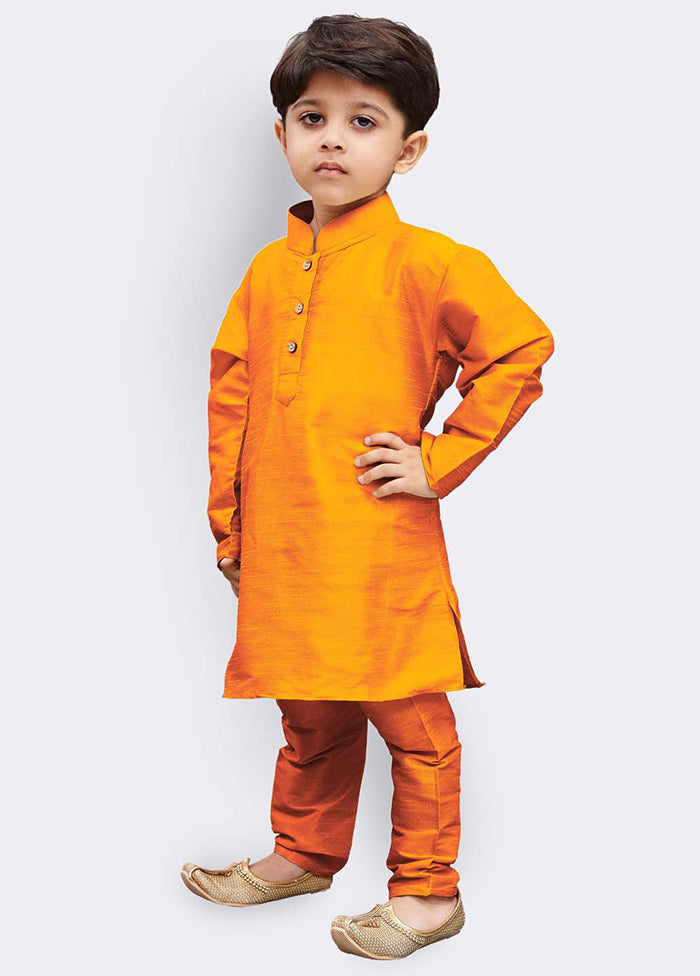 Orange Festive Silk Kurta Pajama Set - Indian Silk House Agencies