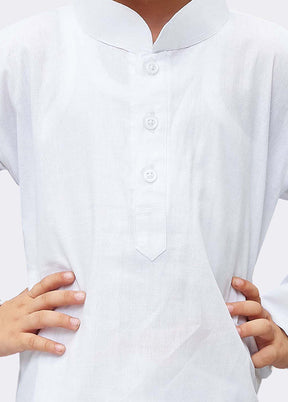 White Festive Cotton Kurta Pajama Set - Indian Silk House Agencies